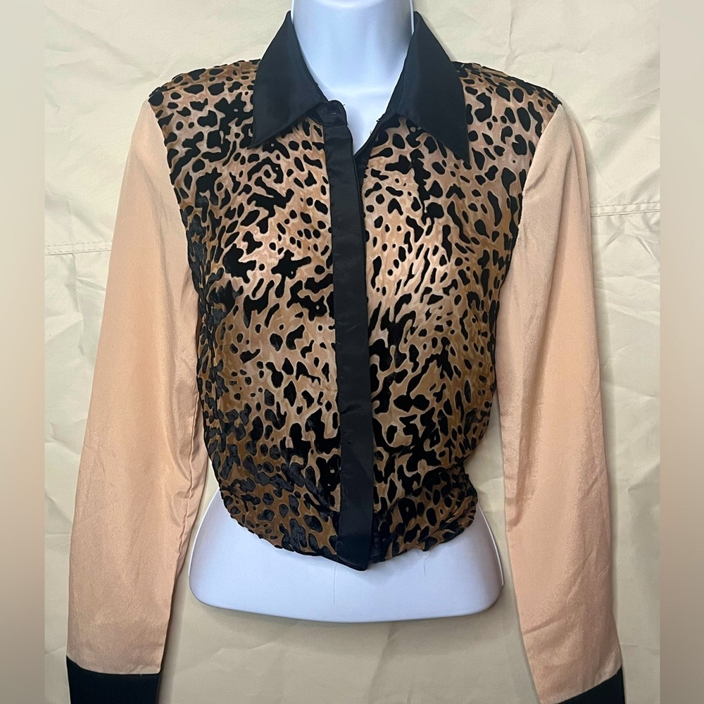 Women's Vintage Sheer Blouse Animal Print  size S